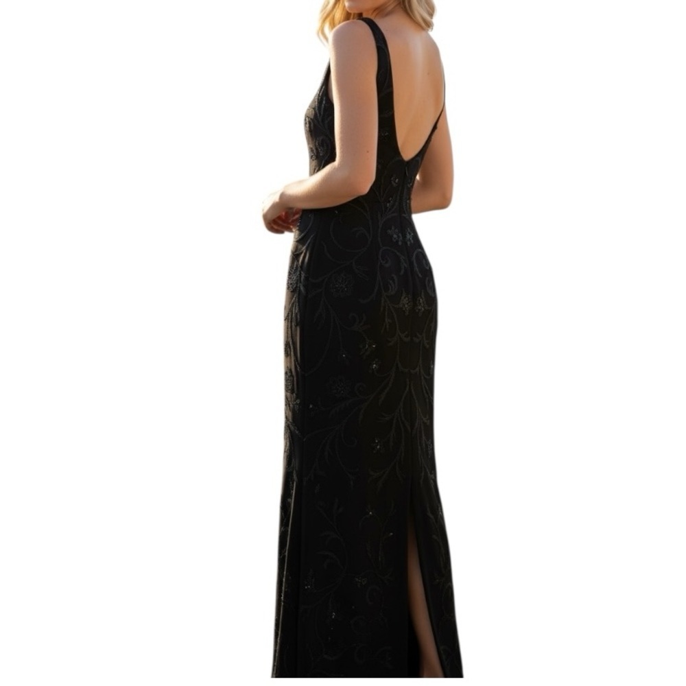 Lillie Rubin Vintage Black Beaded Formal Evening Gown Maxi Dress Size Medium - Picture 4 of 6